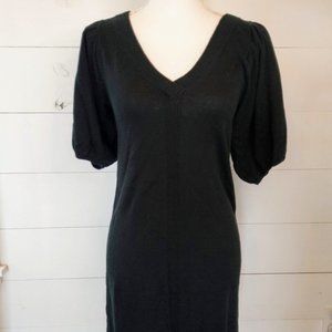 Woman's Tricotez Black Lightweight Sweater Dress- Bubble Sleeves-Knit Basics- Sm